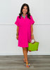Hot Pink Short Sleeve Shirt Dress (Reg & Plus)