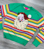 Queen Of Sparkles Green Rainbow Striped Santa Claus Sweater (Reg. & Plus)