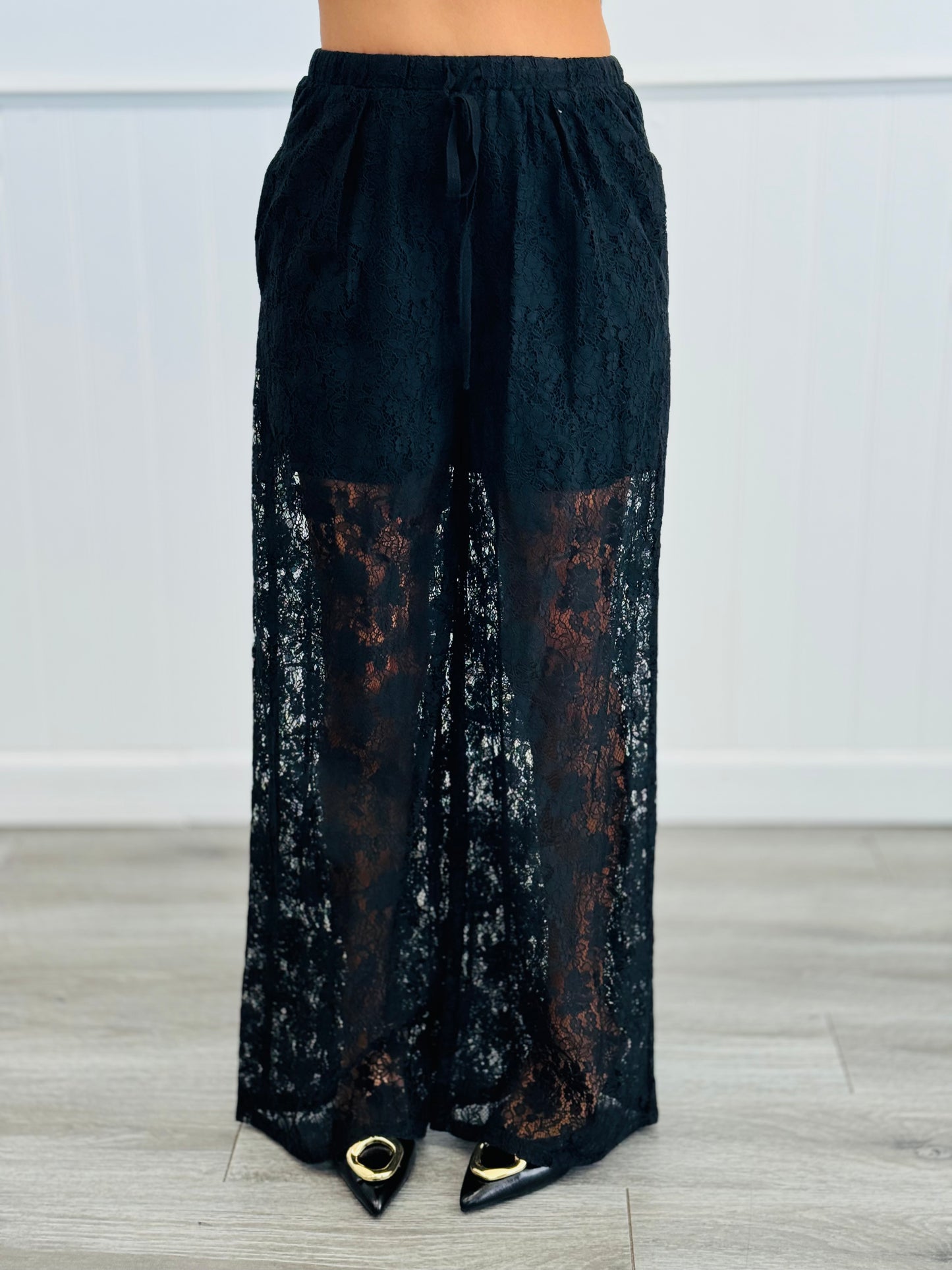 Black Lace Up Babydoll Cami Top & Pants Set (Reg.)