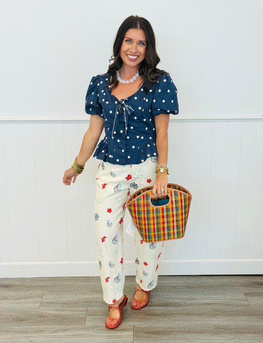 Ivory Denim Marine Life Print Pants (Reg & Plus)