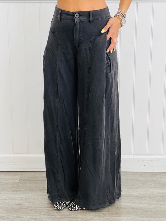 Black High Waisted Wide Leg Pants (Reg. and Plus)