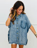 Washed Denim Ruffle Detail Button Up Shirt (Reg. and Plus)