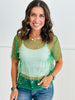 Green Rhinestone & Pearl Mesh Top (Reg & Plus)