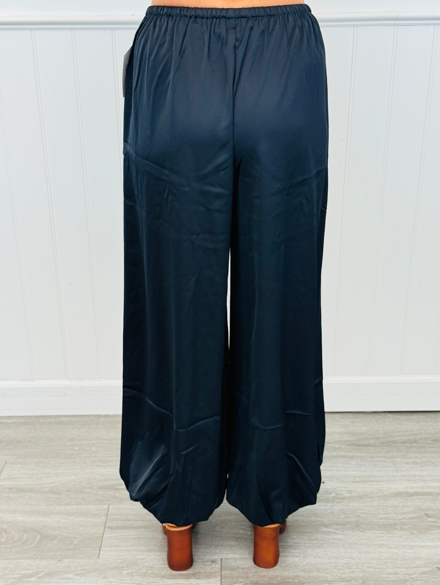Navy Satin Drape Balloon Pants (Reg & Plus)
