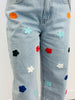 Floral Patch Light Wash Wide Leg Pants (Reg and Plus)