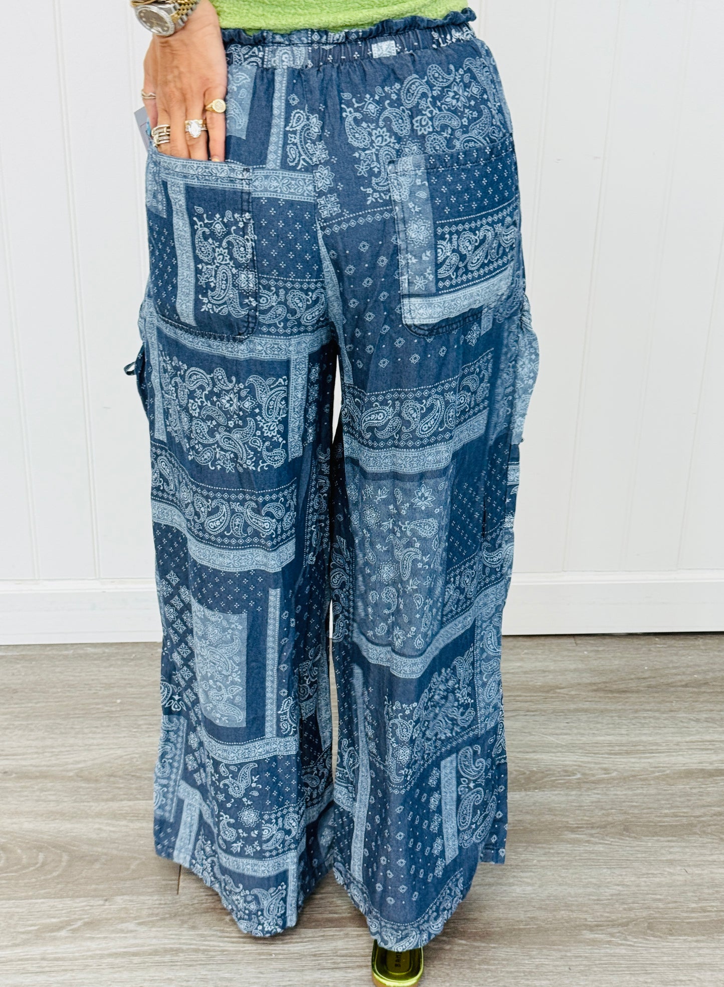 Denim Patchwork Paisley Print Pants (Reg.)-2 Colors