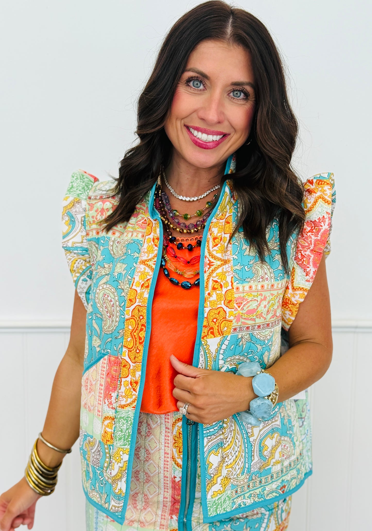 Turquoise Quilted Paisley Vest (Reg & Plus)