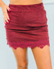 Plum Stretch Suede Lace Trim Mini Skort (Reg.)