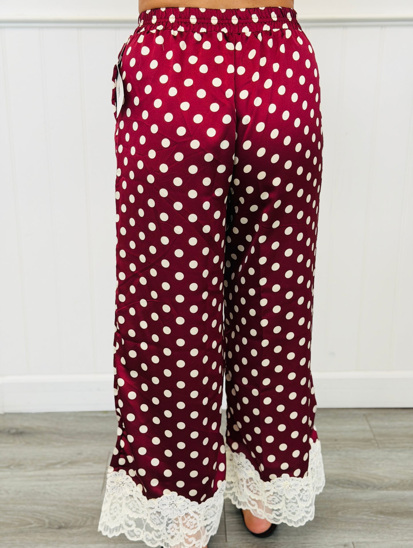 Burgundy/Cream Silk Satin Polka Dot Pants (Reg & Plus)