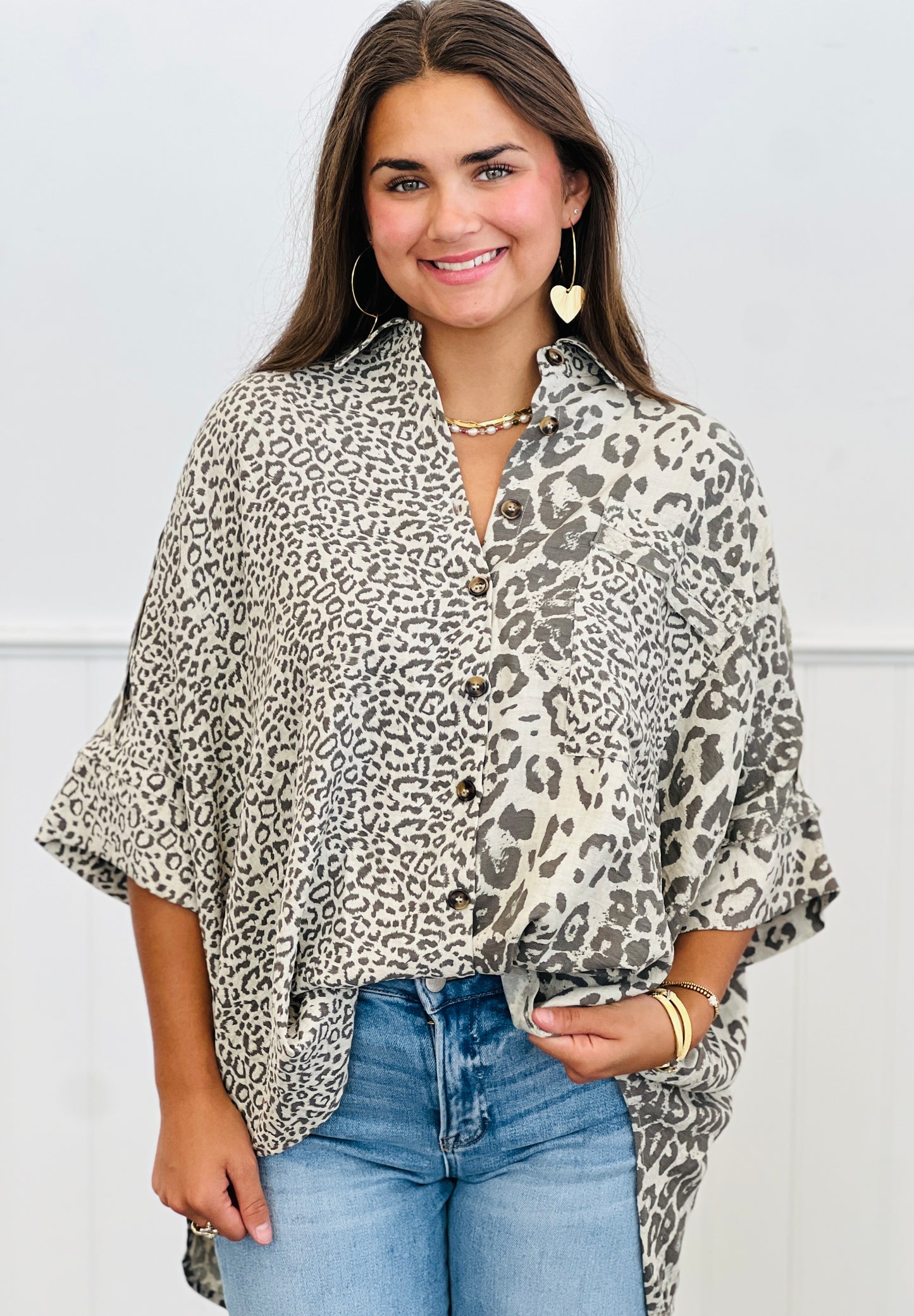 Mixed Taupe Leopard Flowy Blouse (Reg & Plus)