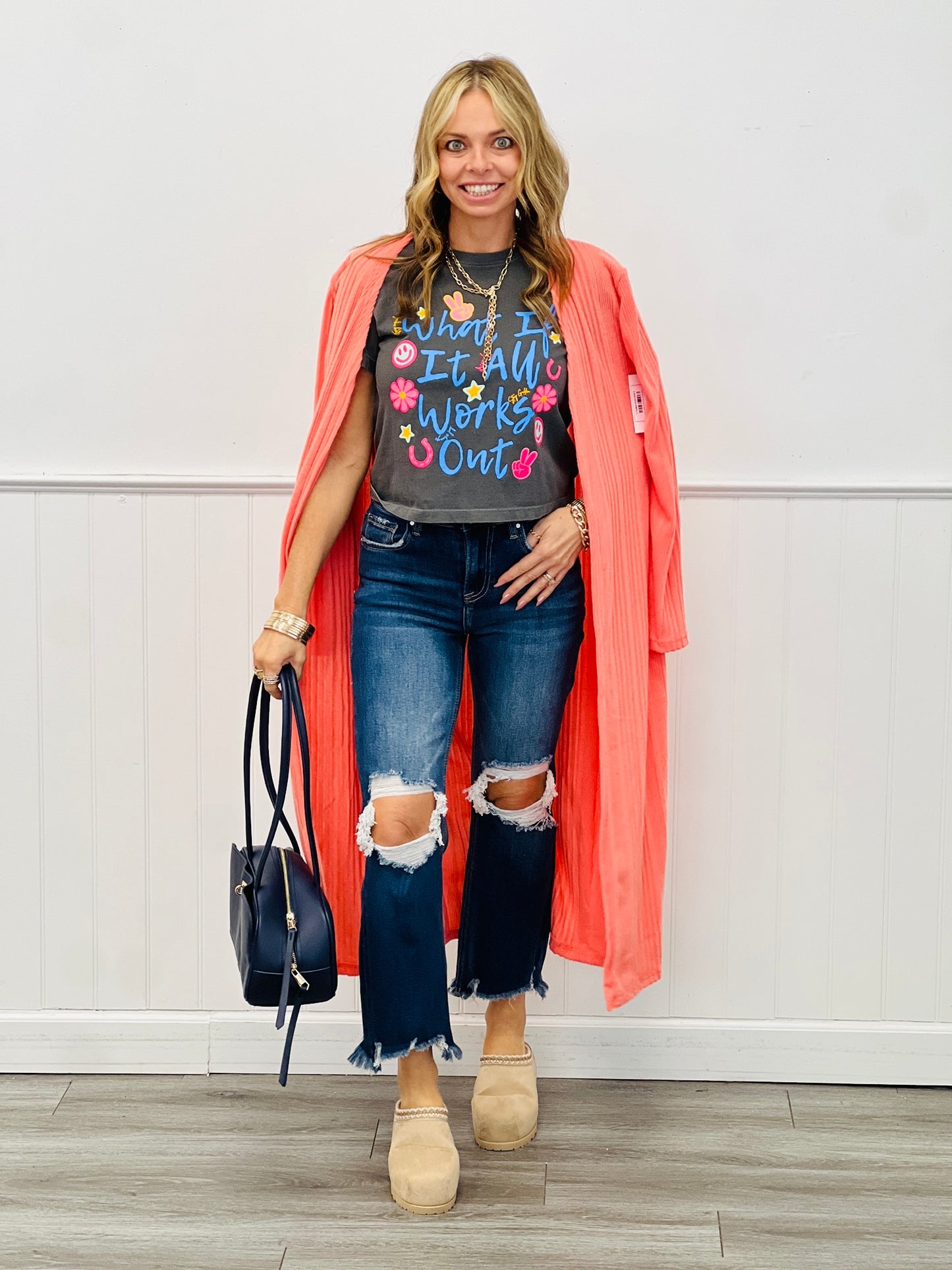 Salmon Open Front Long Cardigan (Reg.)