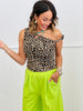 Leopard One Shoulder Fitted Top (Reg. and Plus)
