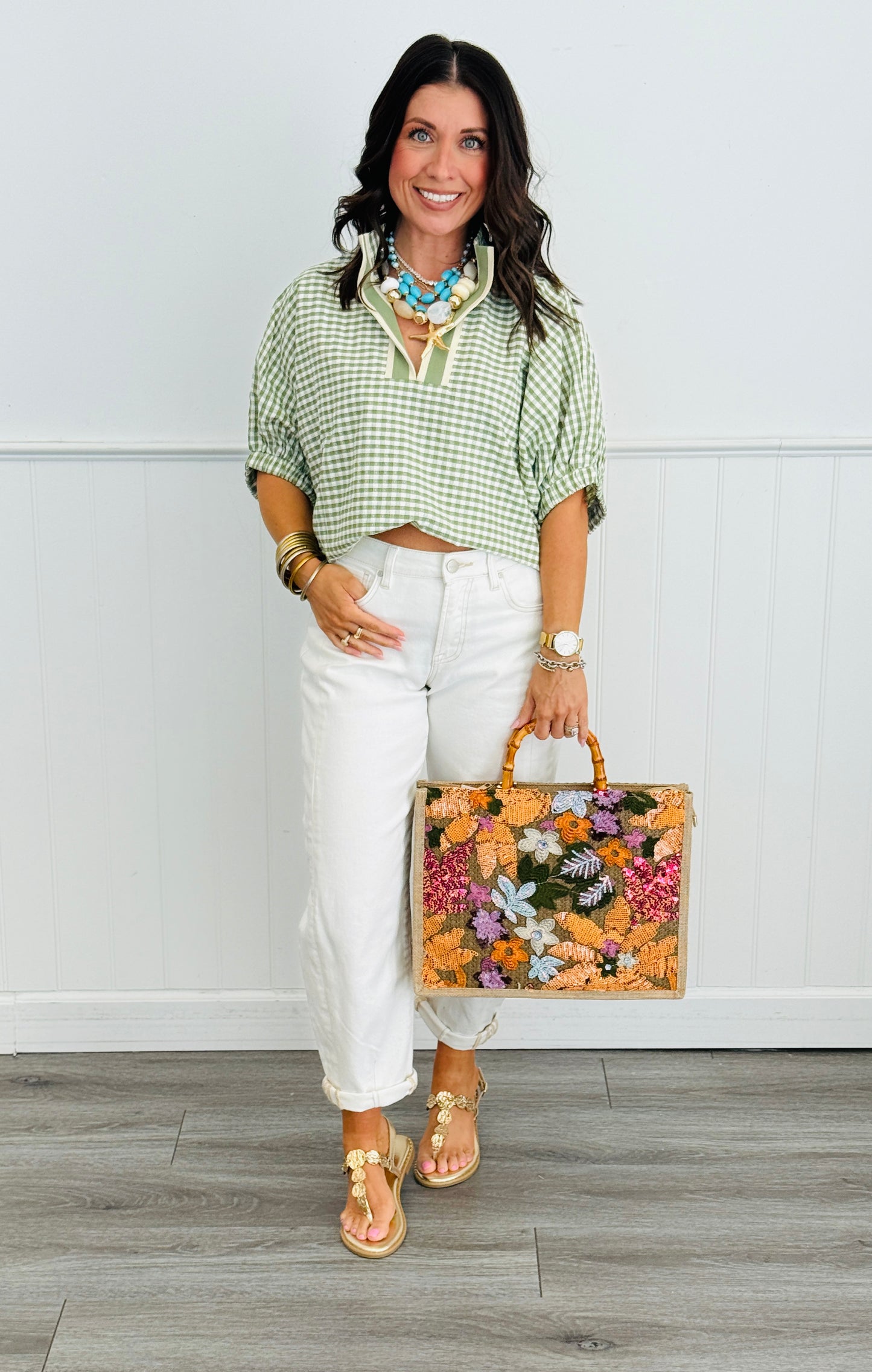 Gingham Dolman Sleeve Blouse (Reg & Plus)-2 Colors