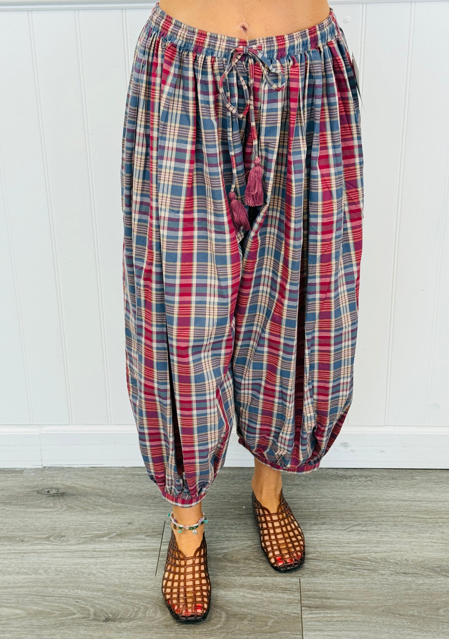 Pink Plaid Balloon Pants( Reg.)