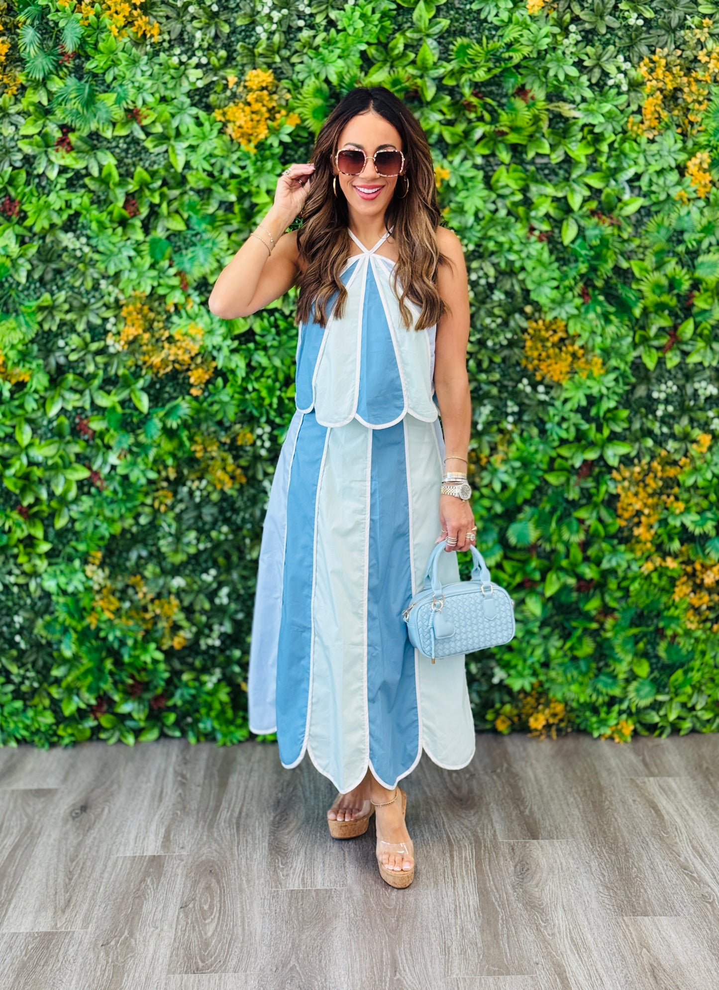 Blue Paneled Midi Skirt (Reg.)