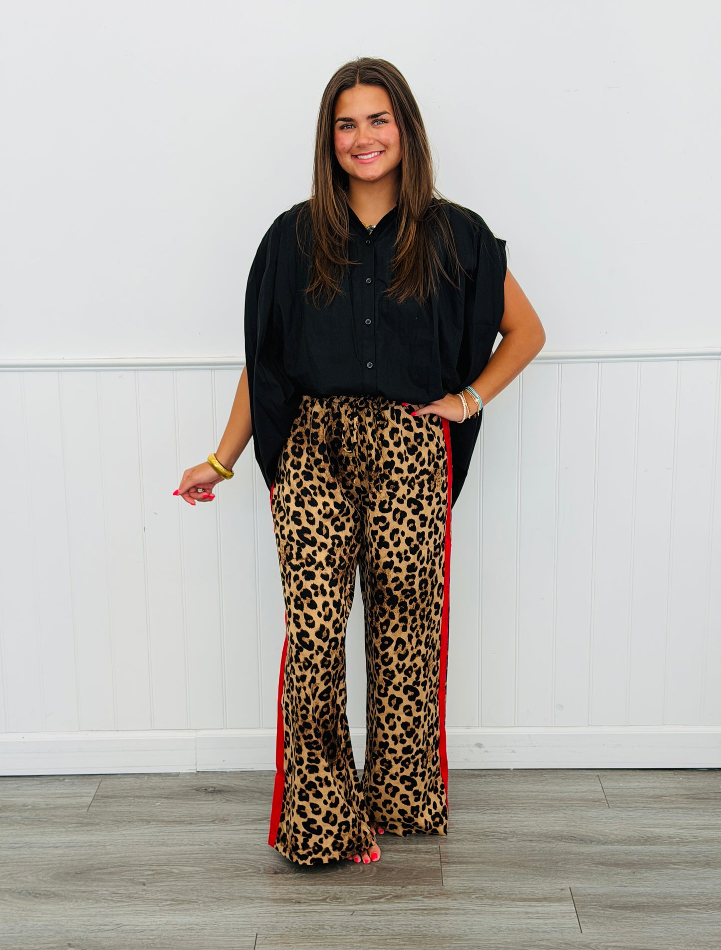 Taupe Leopard Print Side Stripe Pants  (Reg & Plus)
