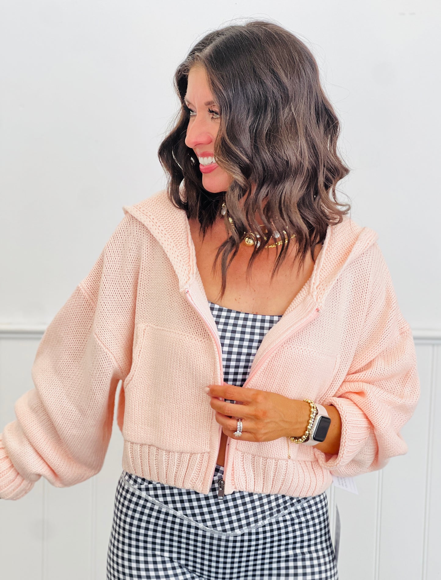 Pink Soft Knit Zip Up Hoodie Jacket (Reg.)