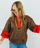 Brown Leopard Faux Suede  Half Zip Short Sleeve Top (Reg.)
