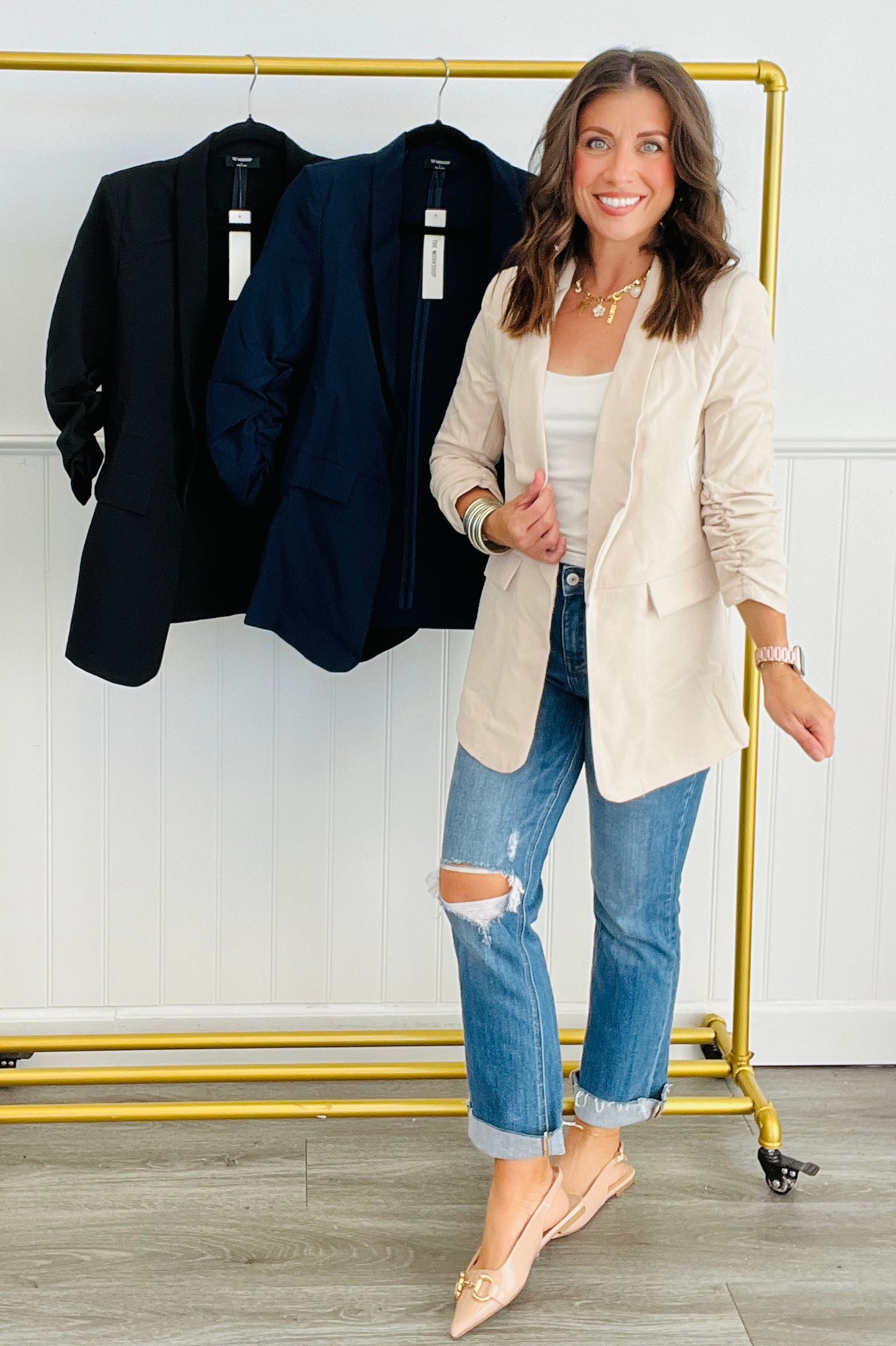 Ruched Shawl Collar Blazer (Reg)-3 Colors