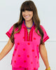 Hot Pink Polka Dot Half Zip Short Sleeve Top (Reg.)
