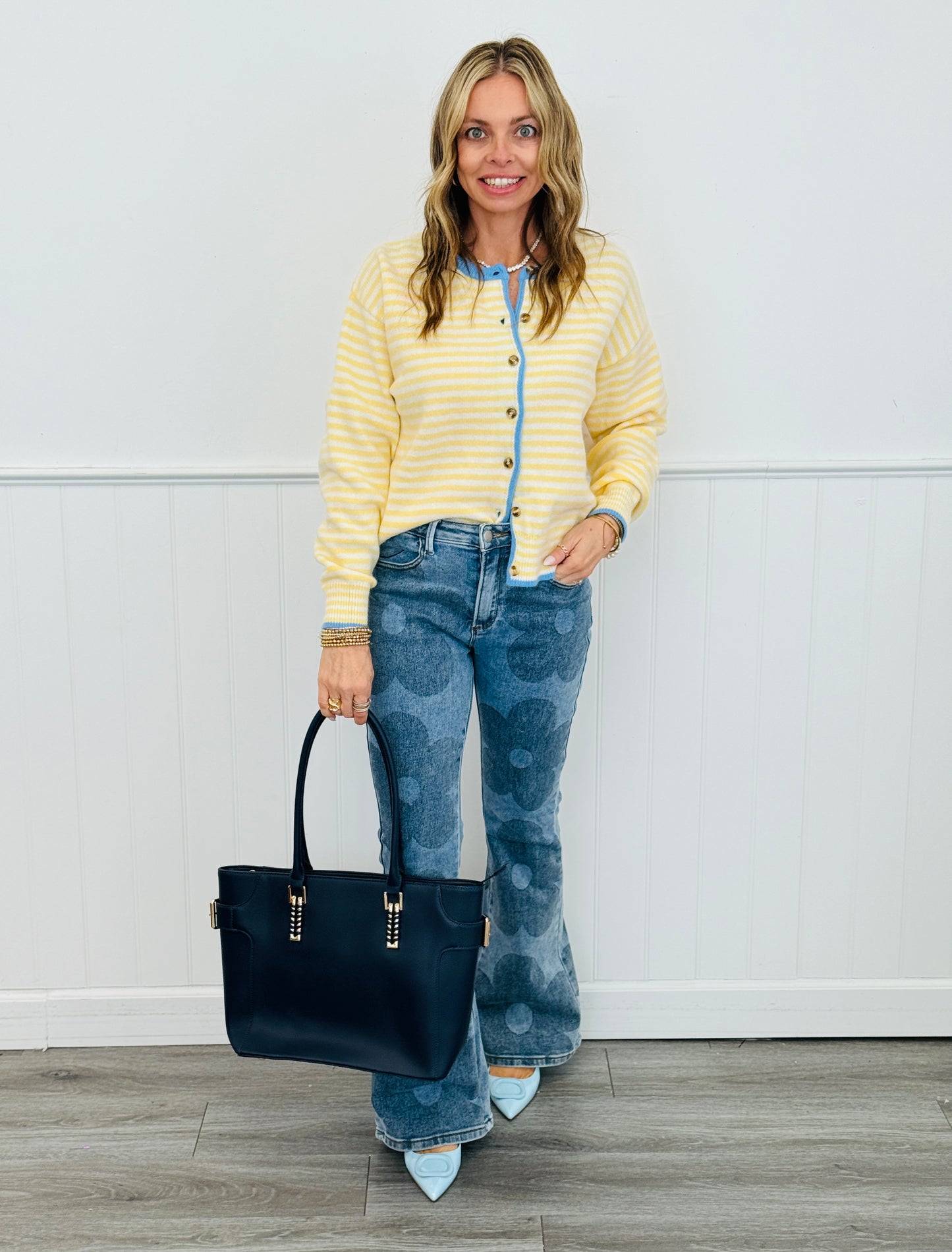 Daisy Blue Contrast Stripe Sweater Cardigan (Reg.)