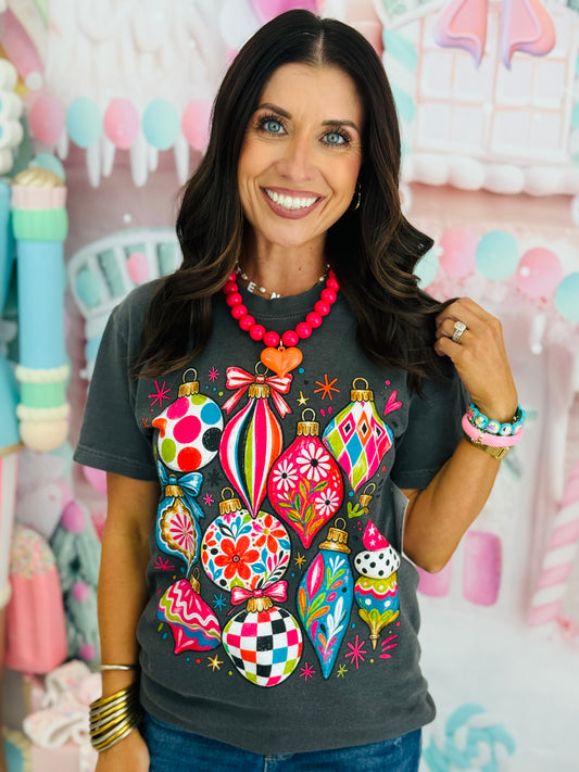Colorful Christmas Ornaments Graphic Tee (Reg. and Plus)