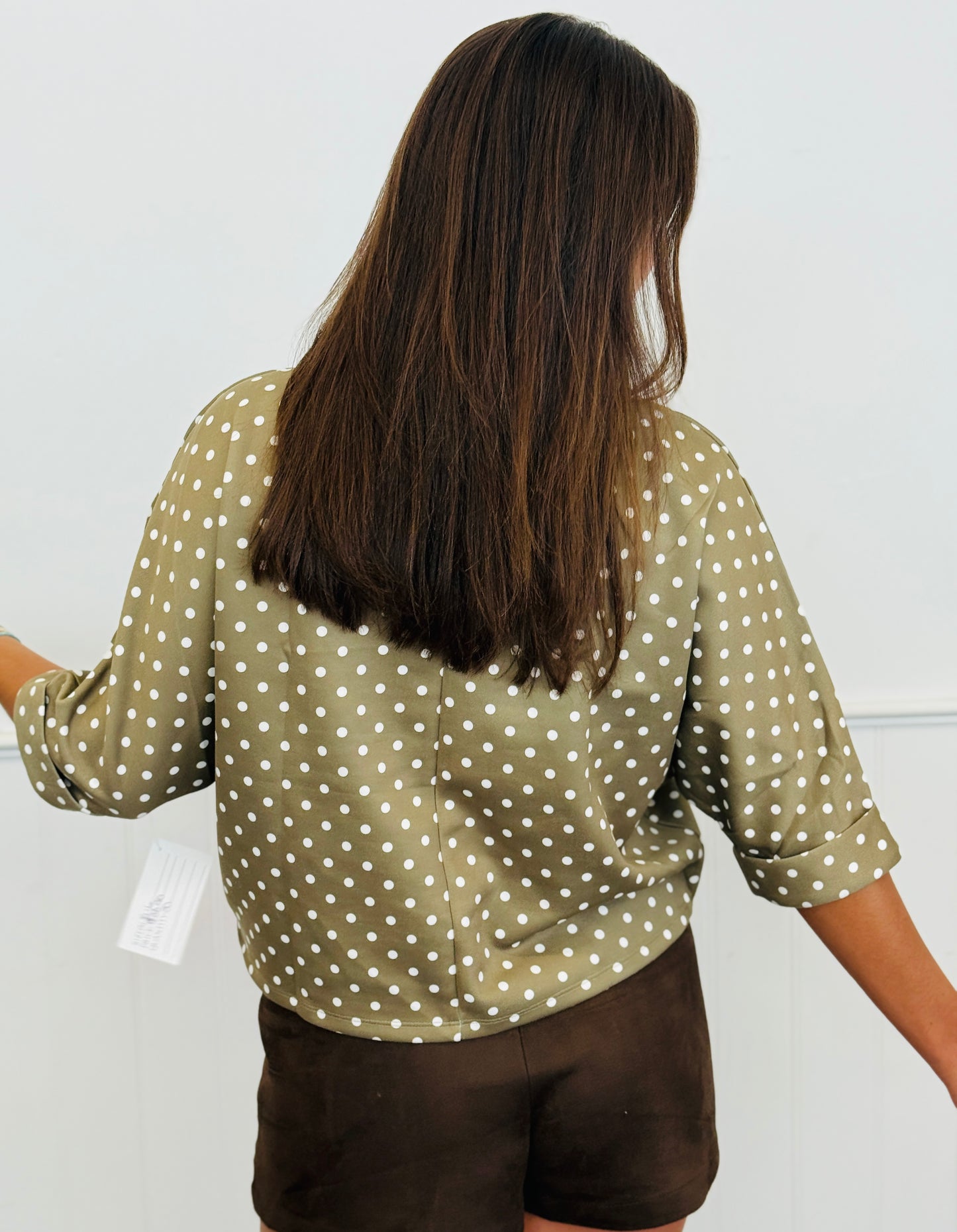 Olive Polka Dot Mock Neck Top (Reg.)