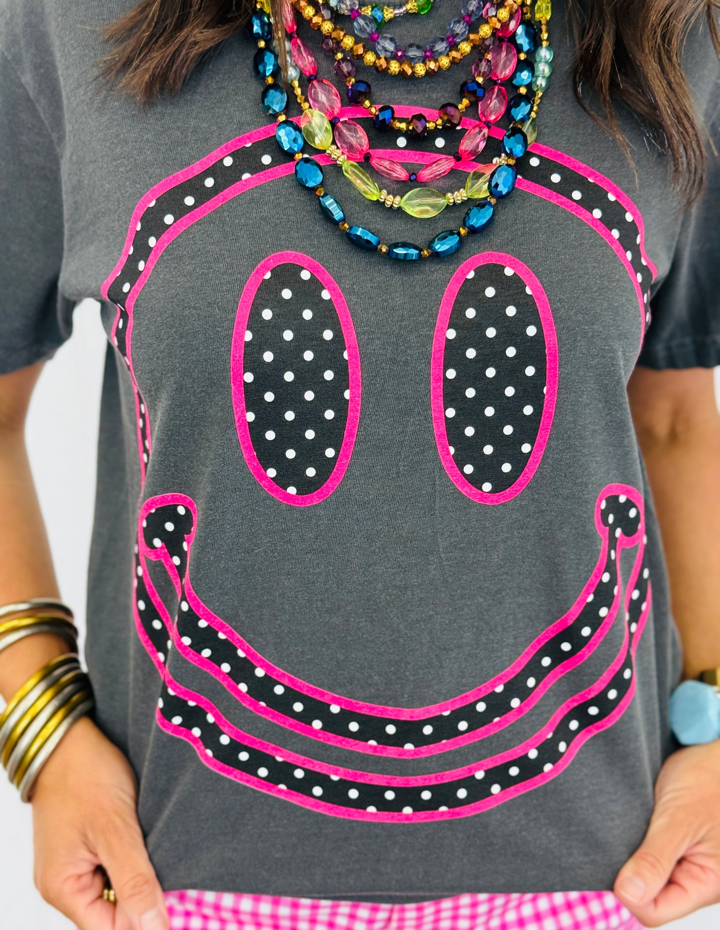 Pink Polka Dot Happy Face Tee (Reg. and Plus)
