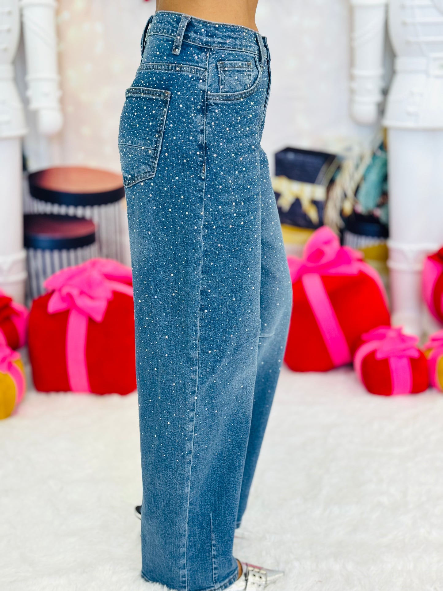 Sparkly Rhinestone Denim Barrel Jeans (Reg.)