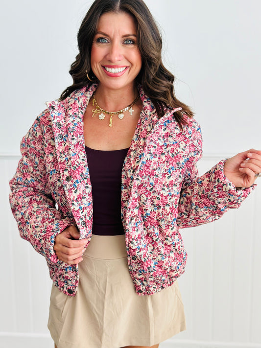 Floral Corduroy Puffer Jacket (Reg & Plus)