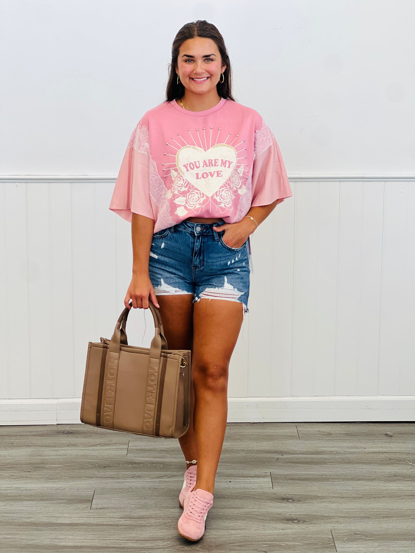 Pink You Are My Love Lace Detailed Top (Reg. and Plus)