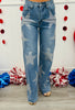 Medium Stone Star Patch Wide Leg Jeans (Reg.)