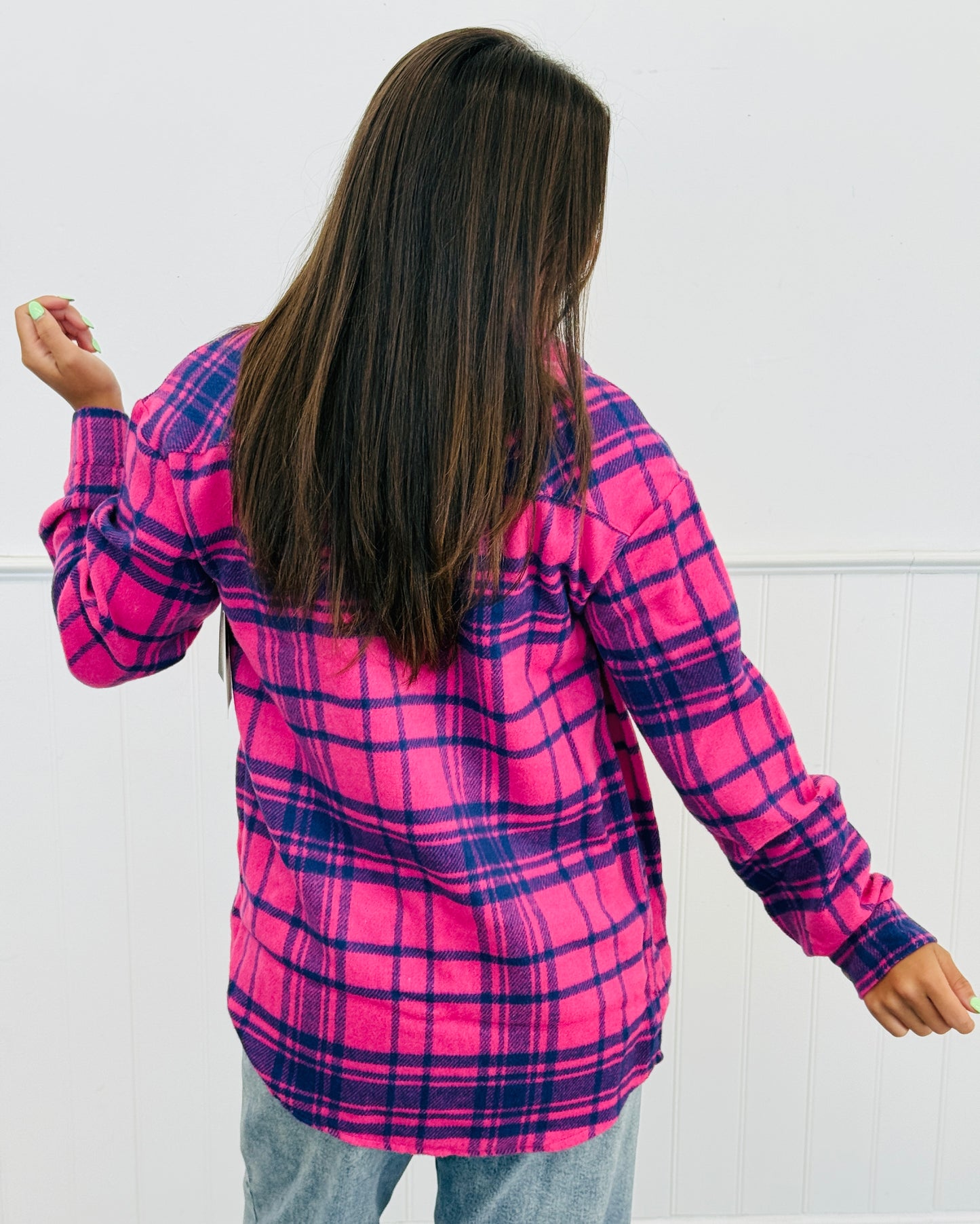 Fuchsia/Navy Plaid Button Down Shacket (Reg.)