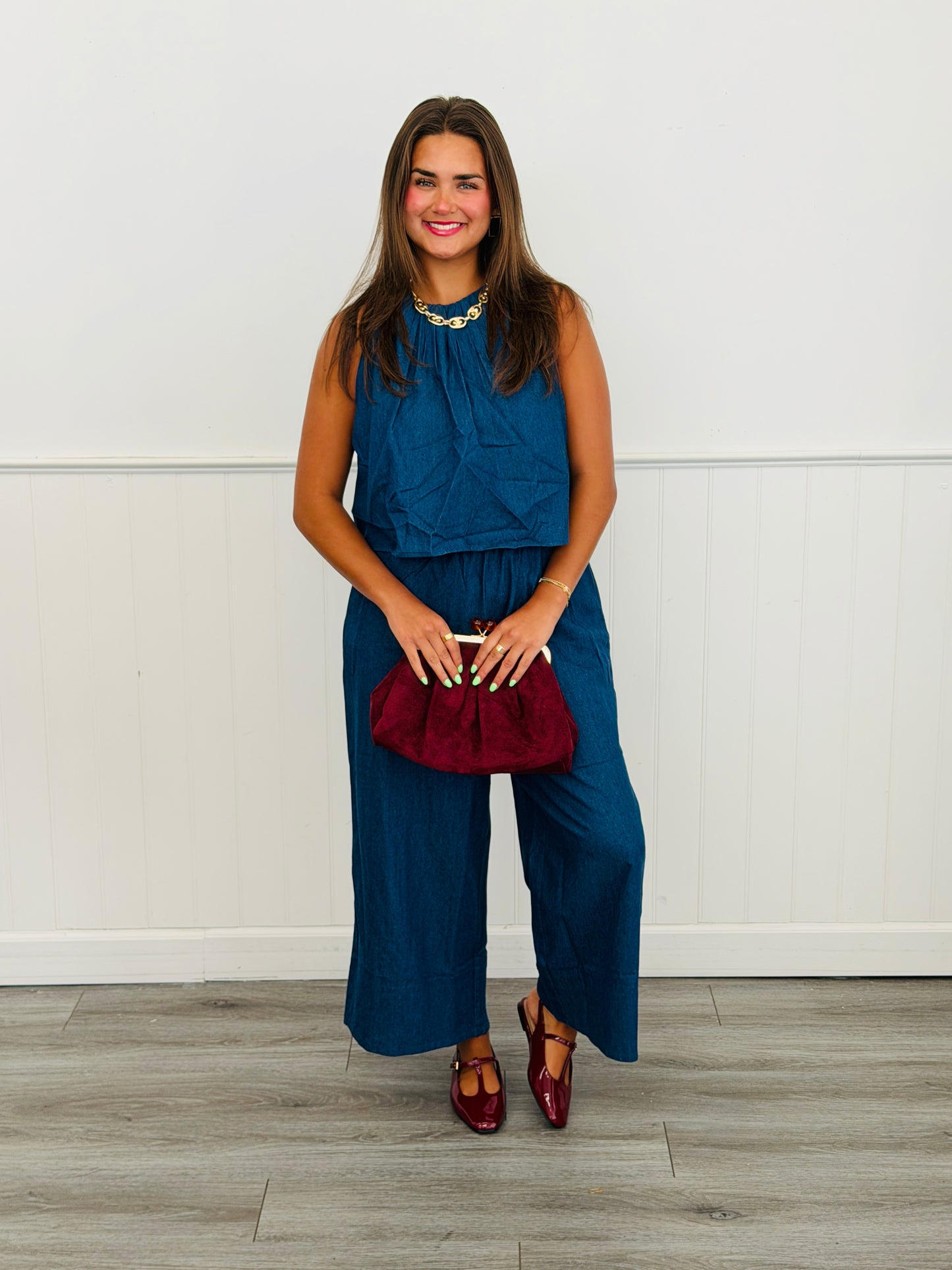 Dark Denim Popover Sleeveless Jumpsuit (Reg & Plus)