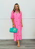 Pink Polka Dot Side Sit Midi Dress (Reg.)
