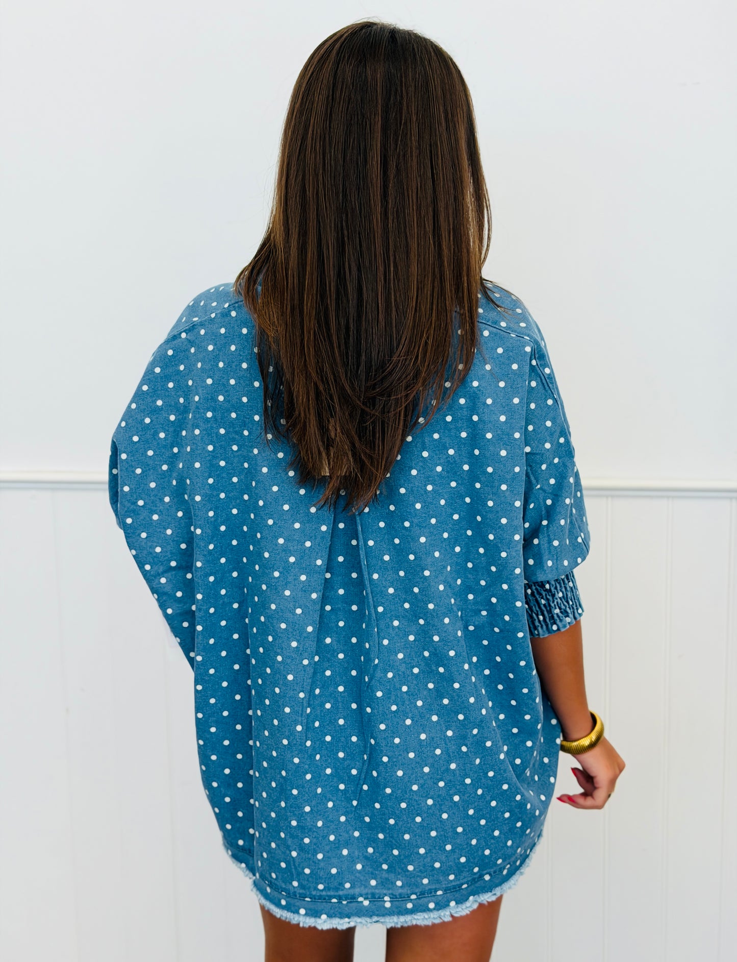 Light Denim Polka Dot Pullover Shirt (Reg & Plus)