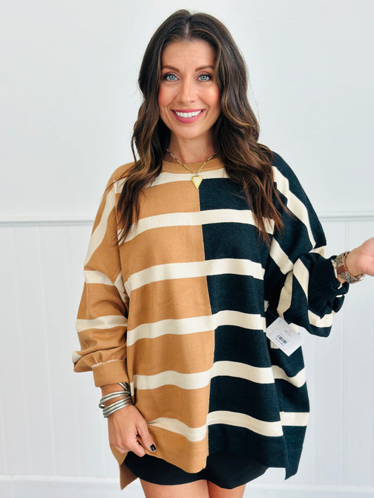 Mocha/Black Striped Loose Fit Top (Reg. and Plus)