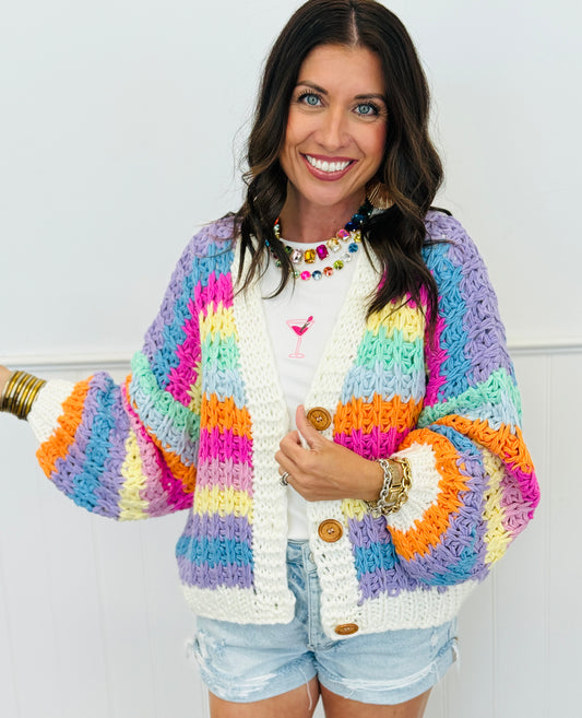 Rainbow Chunky Knit Cardigan (Reg. and Plus)