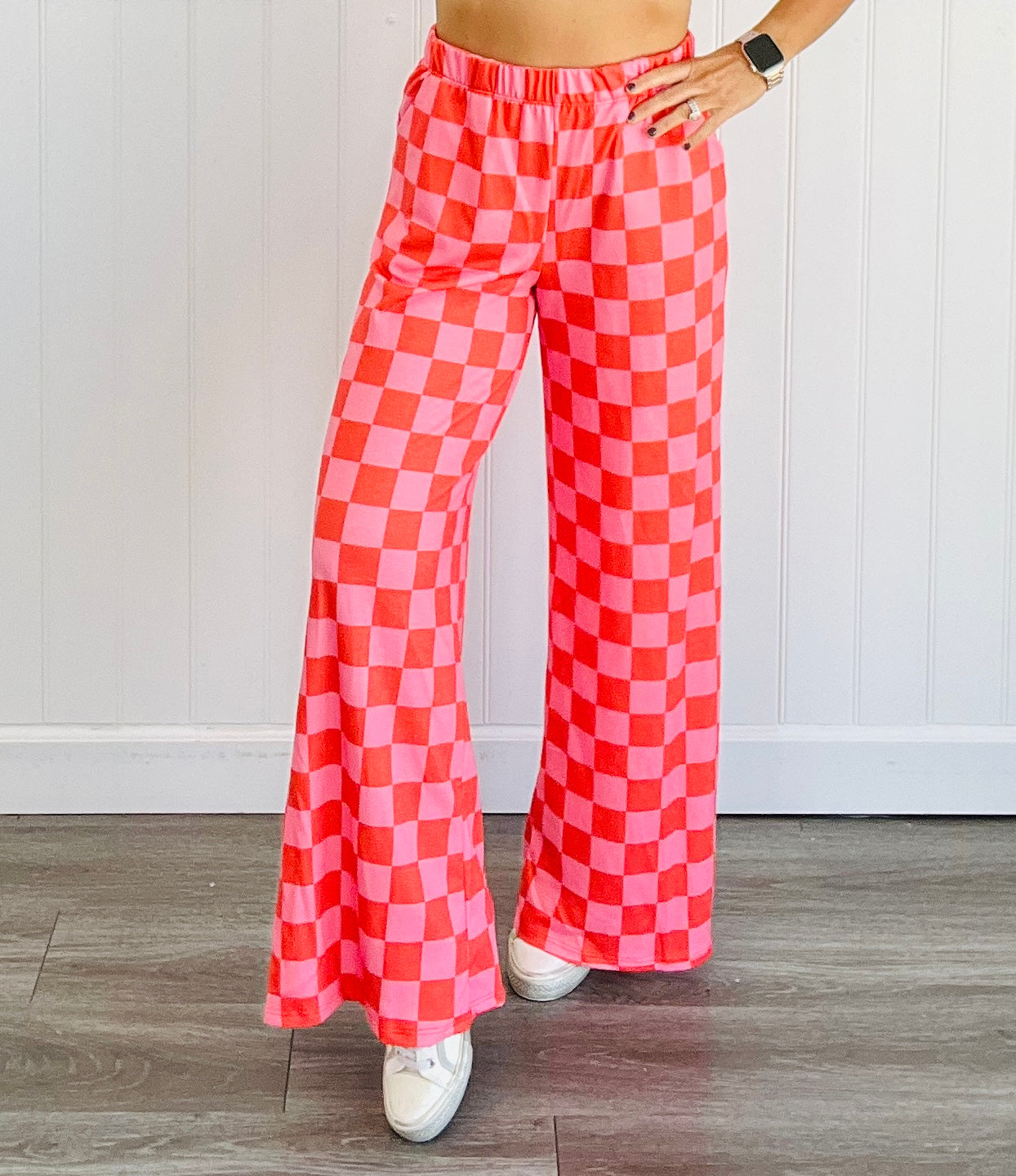 Red/Pink Checkered Knit Pants (Reg & Plus)