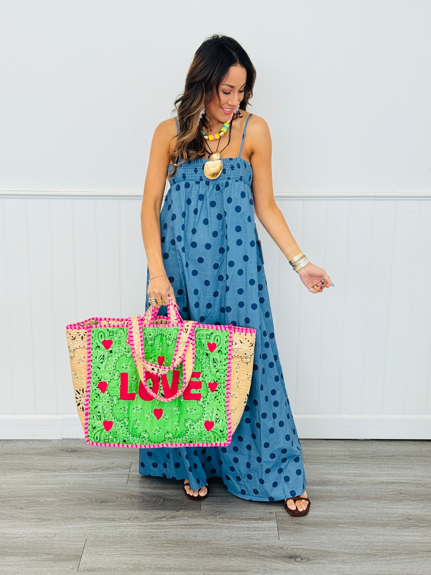 Dusty Blue Polka Dot Maxi Dress (Reg.)