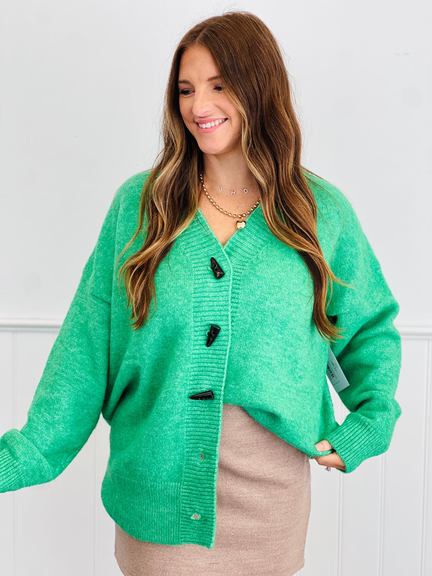 Green Toggle Button Sweater Cardigan (Reg.)