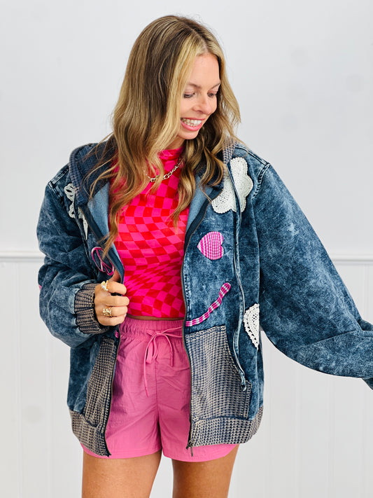 POL Indigo Peace & Love Patch Hoodie Jacket (Reg.)