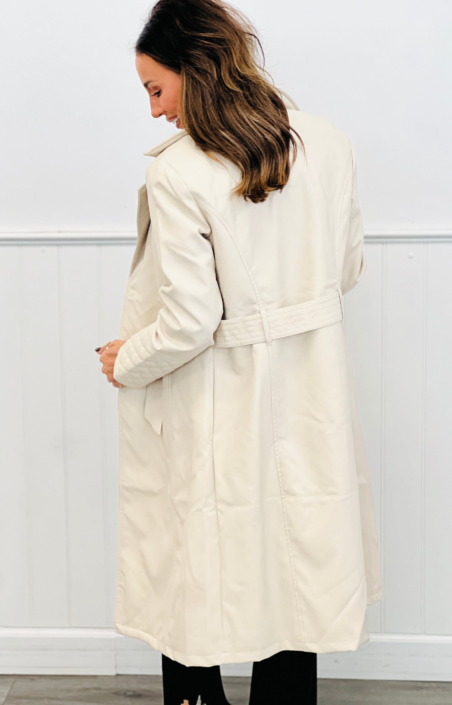 Faux Leather Trench Coat (Reg.)-2 Colors