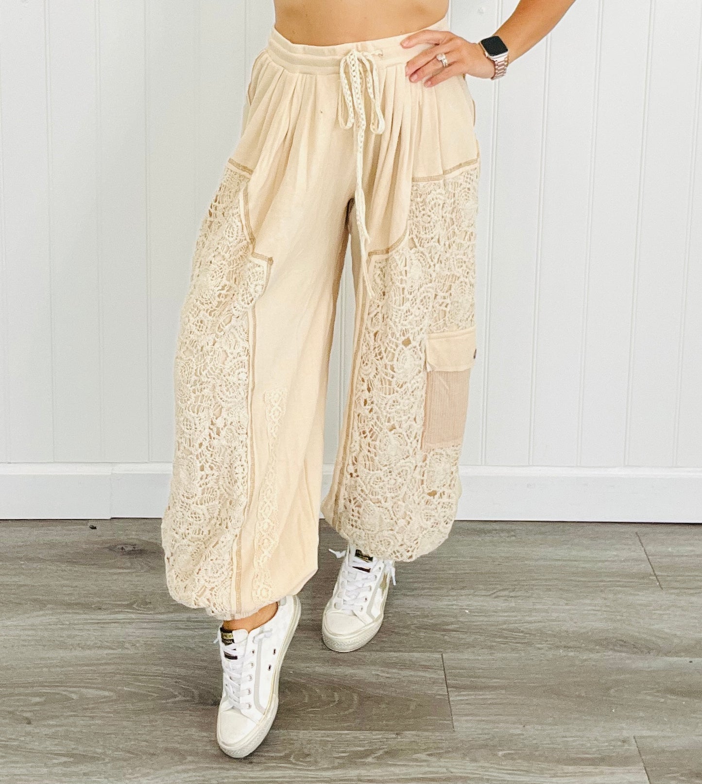 POL Toasted Almond Crochet Thermal Knit Pants (Reg.)