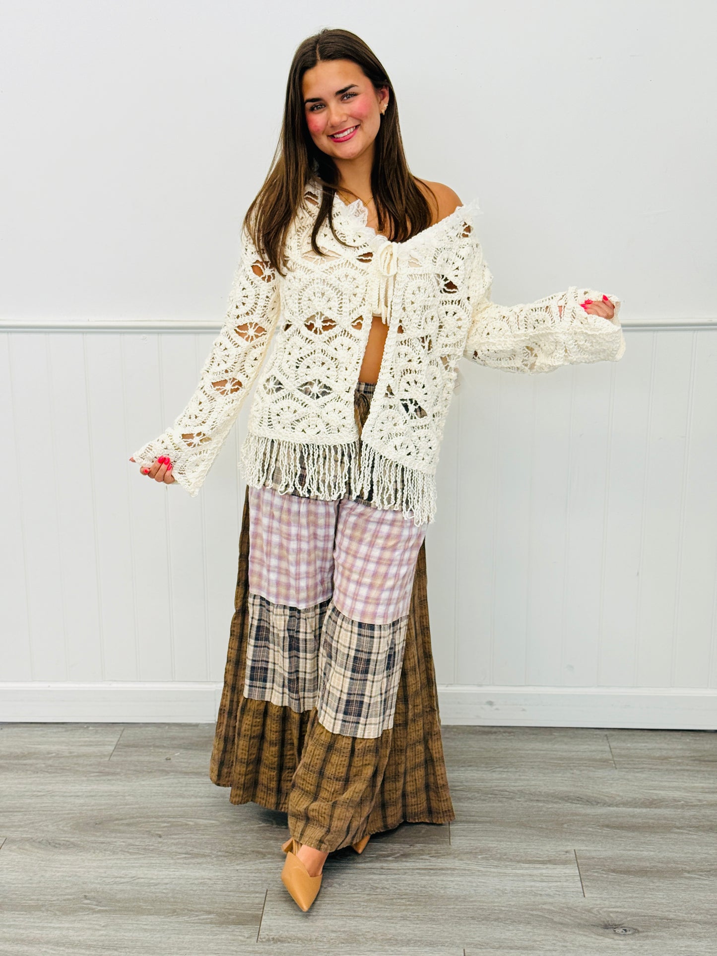 Mocha Combo Patchwork Flowy Pants (Reg. and Plus)