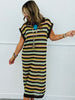 Brown Multi Stripe Knit Polo Midi Dress (Reg & Plus)