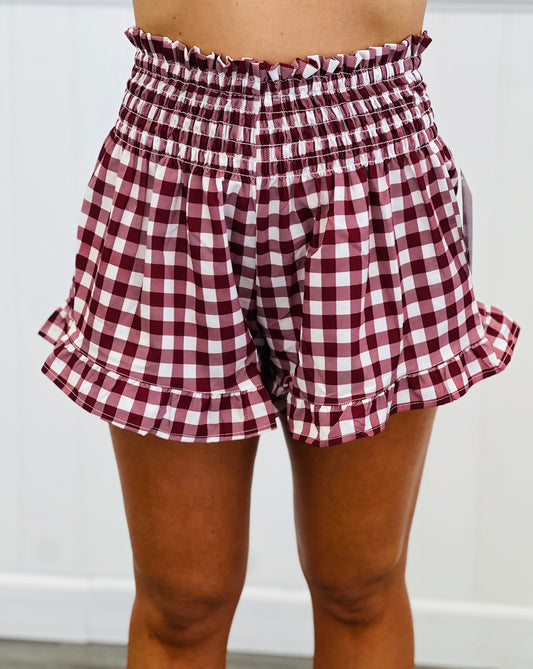 Maroon Gingham Sunny Strolls Shorts (Reg & Plus)