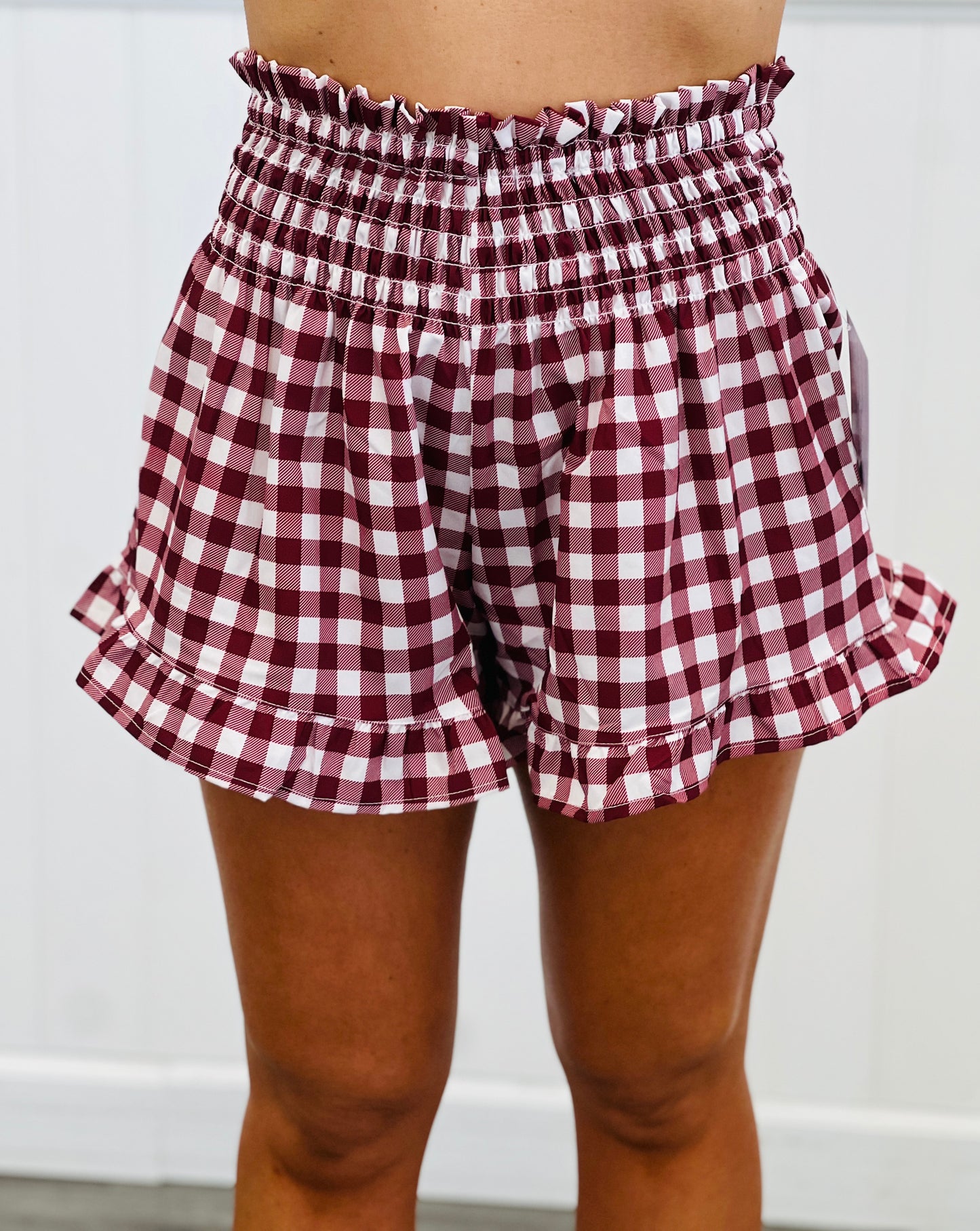 Maroon Gingham Sunny Strolls Shorts (Reg & Plus)