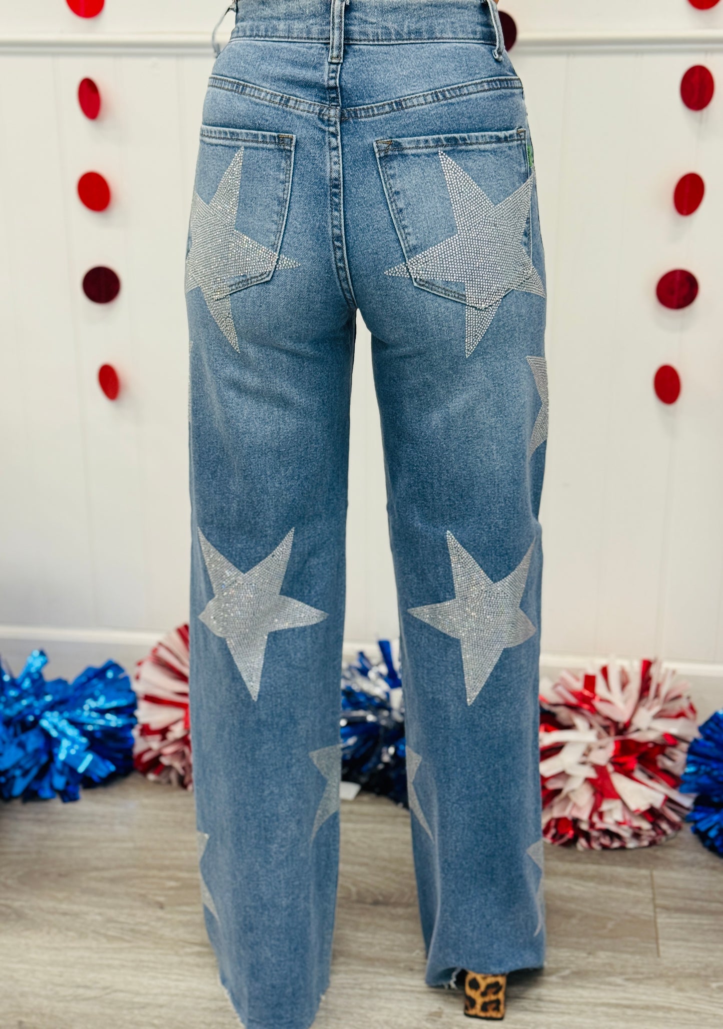 Medium Stone Star Patch Wide Leg Jeans (Reg.)