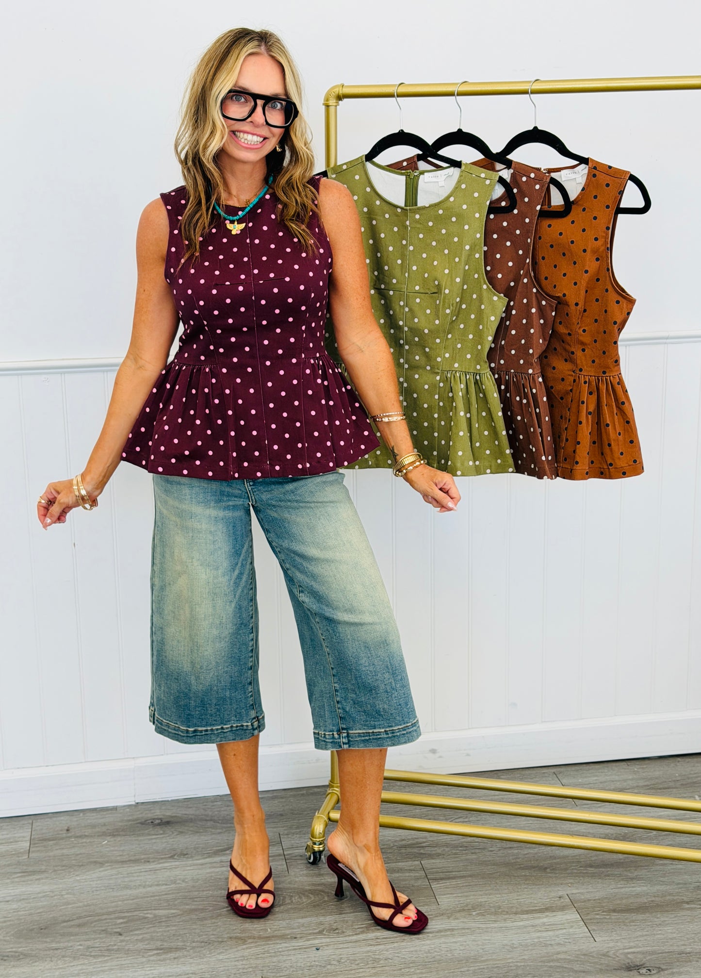 Polka Dot Peplum Top (Reg.) - 4 Colors